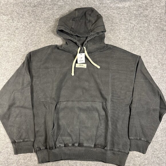 GYMSHARK Hoodie Mens Medium Asphalt Gray Heavyweight Rib Oversized Sweatshirt